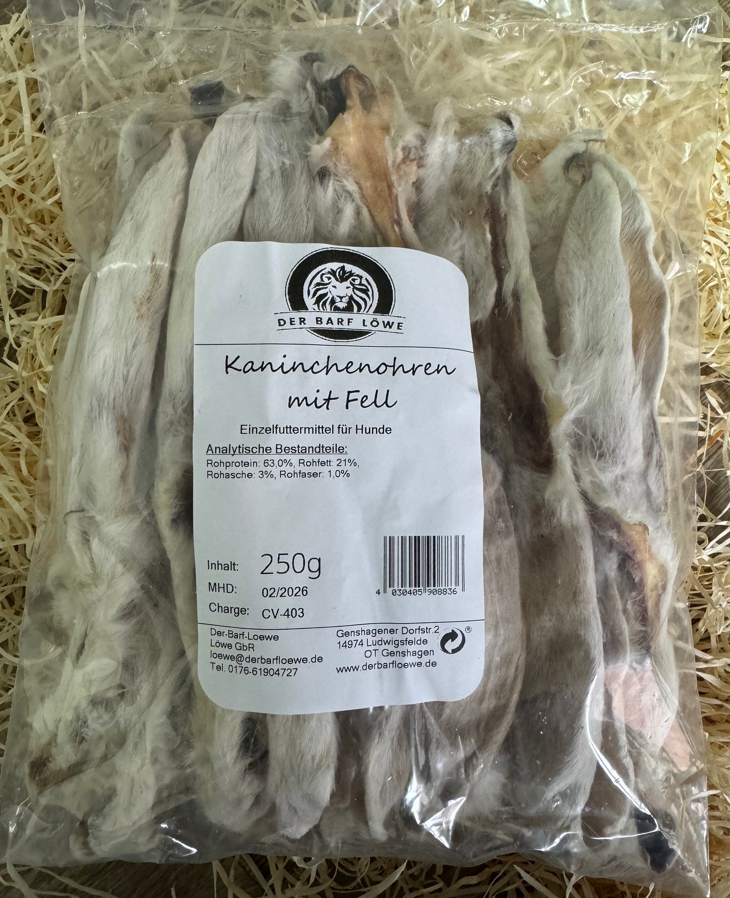 Kaninchenohren mit Fell 250g