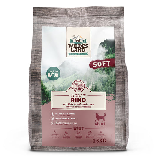 Wildes Land Soft Adult
Rind mit Reis und Wildkräutern
1,5 kg