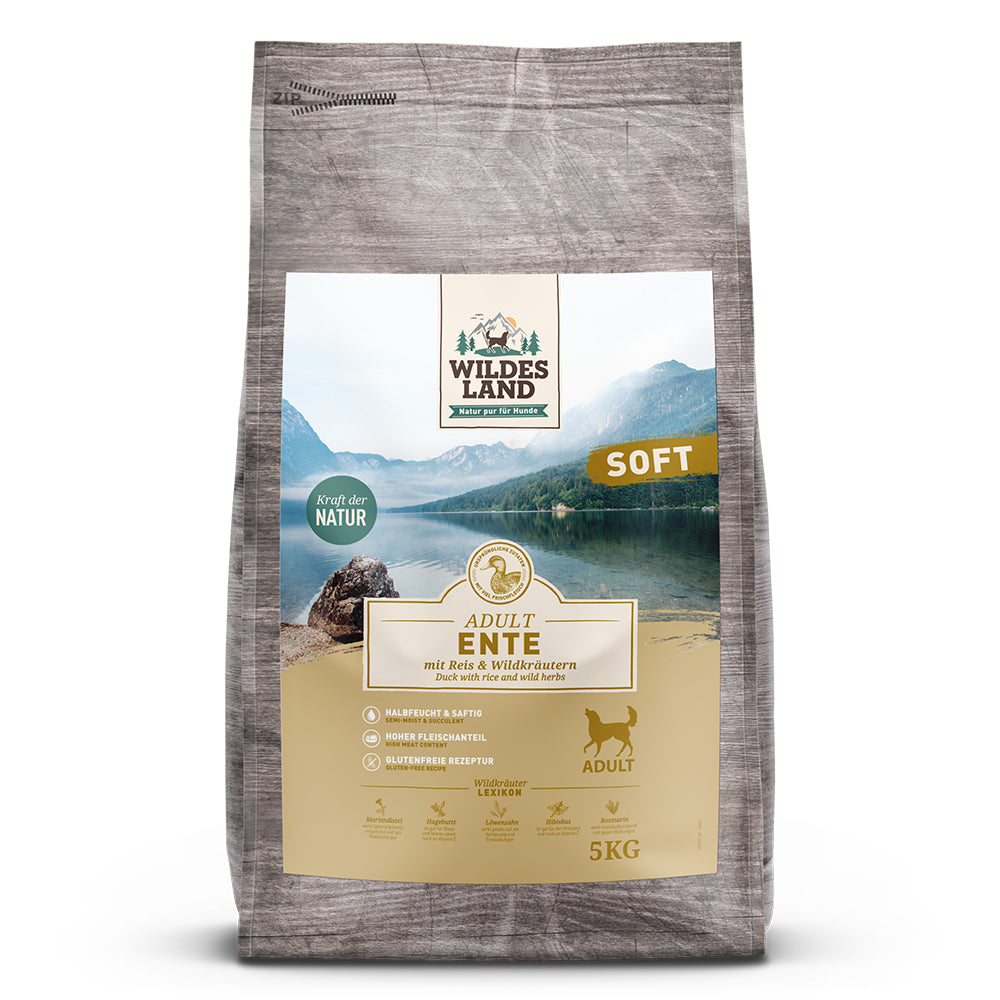 Wildes Land Soft Adult
Ente mit Reis und Wildkräutern
5 kg
