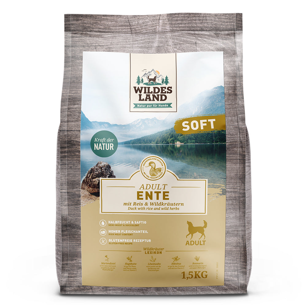 Wildes Land Soft Adult
Ente mit Reis und Wildkräutern
1,5 kg