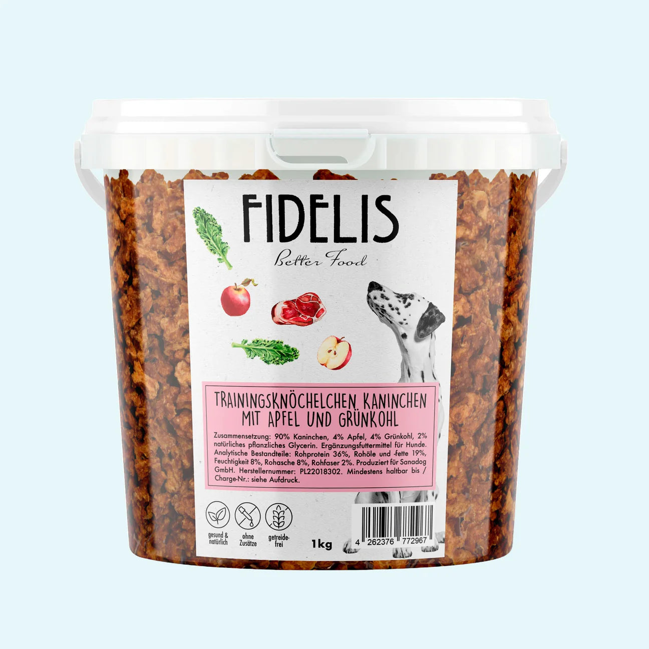 FIDELIS: Trainingsknöchelchen Kaninchen mit Apfel und Grünkohl (1kg-Eimer)