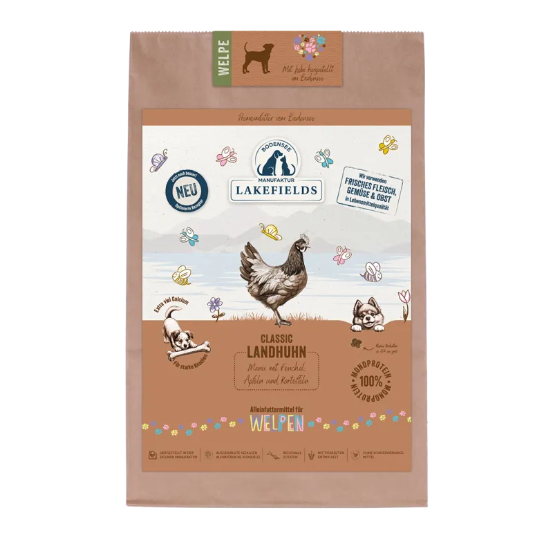 TROCKENFUTTER-MENÜ HUHN 2,5kg
Landhuhn mit Fenchel, Äpfeln und Kartoffeln
Für Welpen