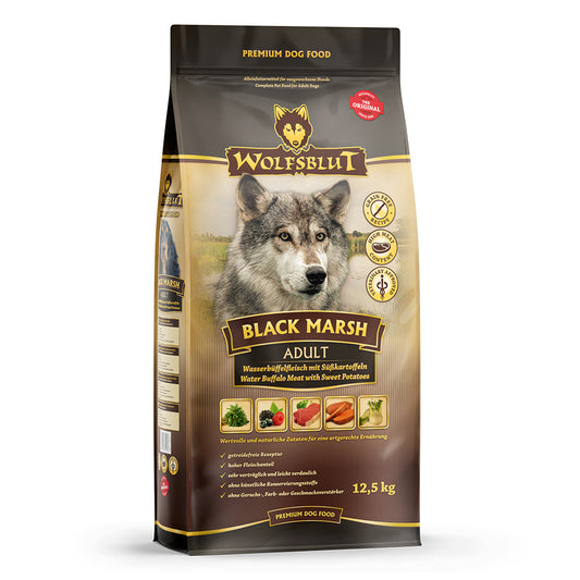 Wolfsblut Adult
Black Marsh - Wasserbüffel und Süßkartoffeln
12,5 kg