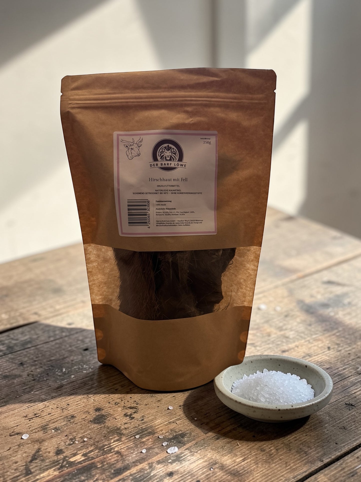Hirschhaut mit Fell getrocknet 250g