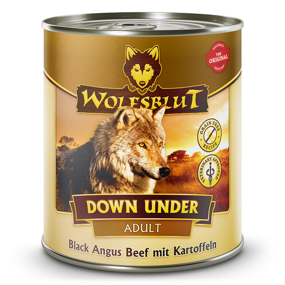 Wolfsblut Adult
Down Under - Black Angus Beef mit Kartoffeln Dose 800 g