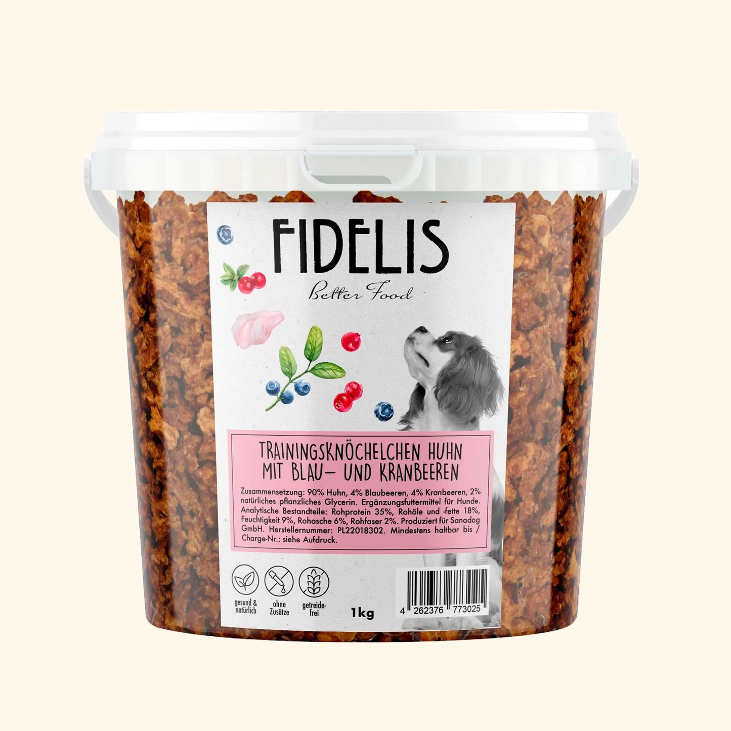 Trainingsknöchelchen Huhn mit Blaubeeren und Kranbeeren (1kg-Eimer) FIDELIS