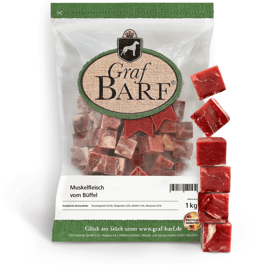 Muskelfleisch Büffel in Würfel 1000g Graf Barf