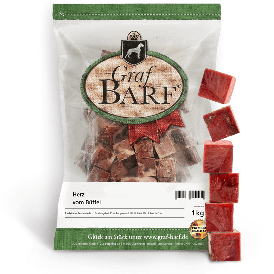 Herz Büffel in Würfel 1000g Graf Barf