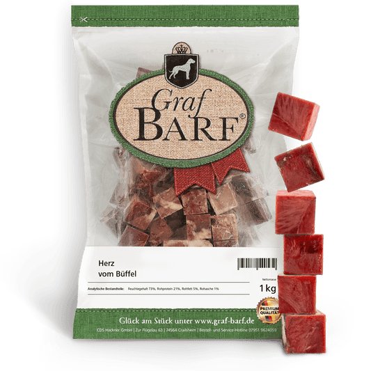 Herz Büffel in Würfel 1000g Graf Barf