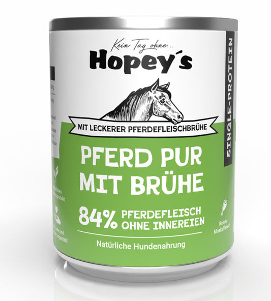 Dose Pferd Pur 800g;  84% Muskelfleisch mit Brühe - Hopeyˋs