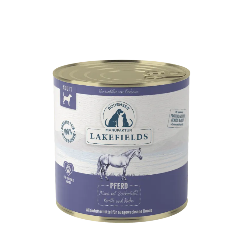 Dose Pferd mit Süßkartoffeln, Karotte und Kürbis 800g Lakefields