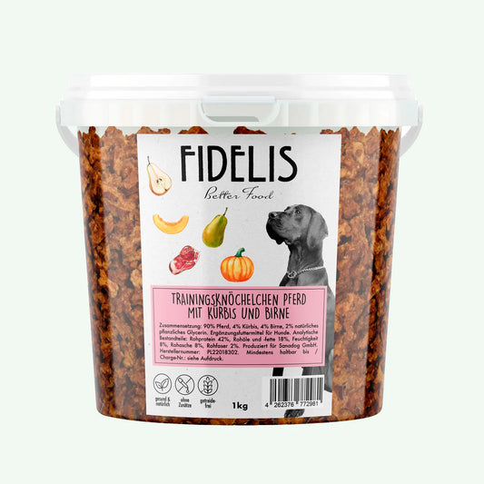 Trainingsknöchelchen Pferd mit Kürbis und Birne (1kg-Eimer) FIDELIS